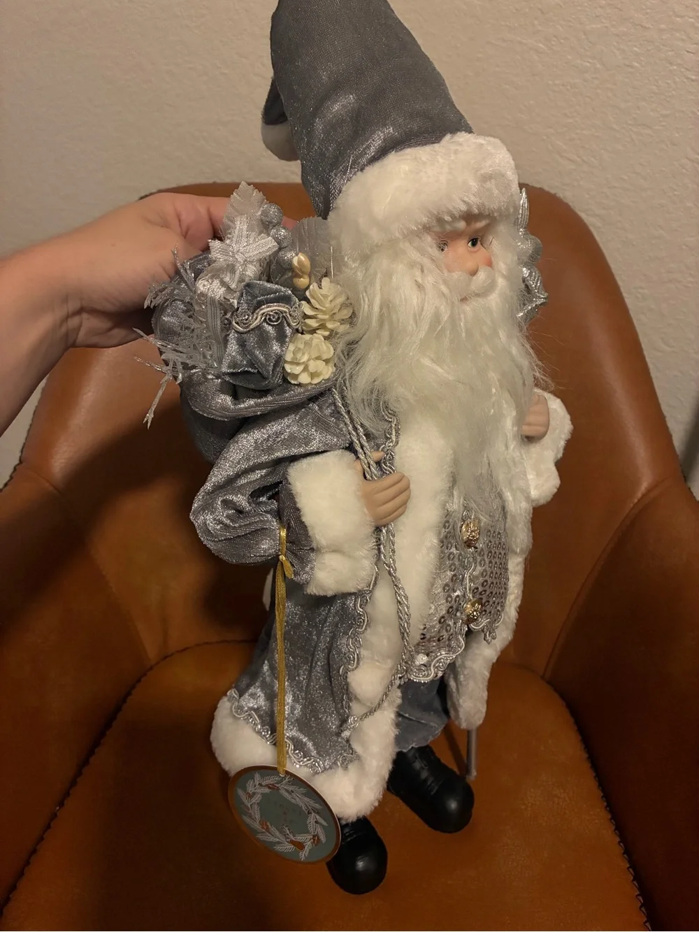 Silver & White Holiday Santa Figurine - Elegant Seasonal Decor